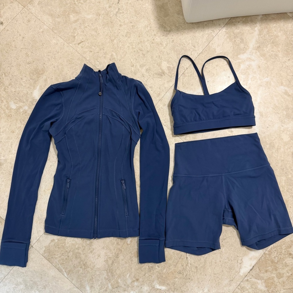 Lululemon 3 piece set - define jacket, flow y bra, align shorts